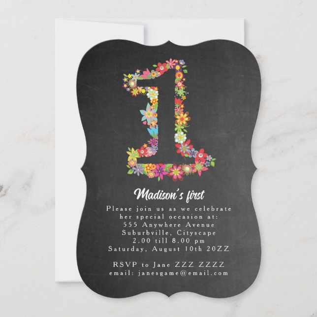 Number One Spring Floral 1st Birthday Party Invite (Front)