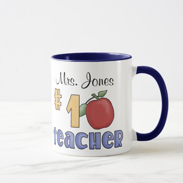 Number One Teacher, #1 Teacher Print Art Design Mug (Right)