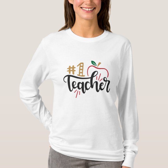 Number One Teacher Apple Design T-Shirt (Front)
