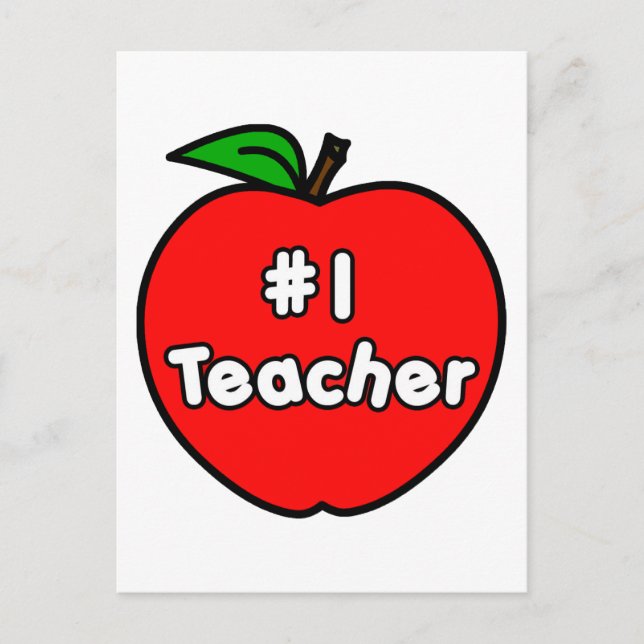 Number One Teacher Apple Postcard (Front)