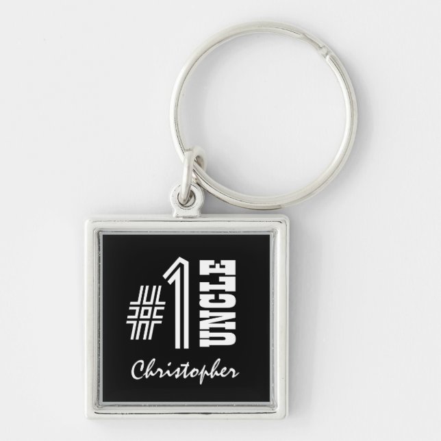 Number One UNCLE Black and White Modern Gift A01 Key Ring (Front)
