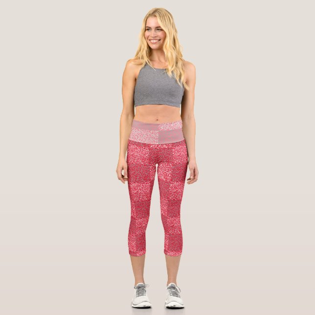 Number pattern 01 b Red BG Capri Leggings (Front)