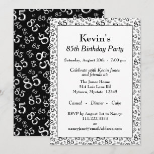 Number Pattern 85 Cool Birthday Party Black/White Invitation