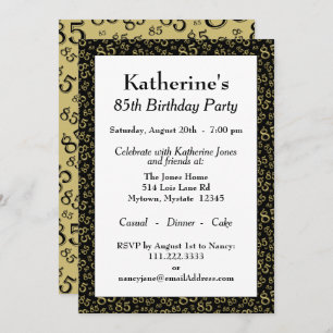 Number Pattern 85 Cool Birthday Party Gold/Black Invitation