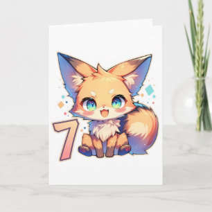 Number Seven Cute Fox Anime Holiday Card