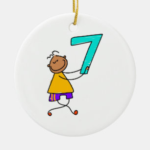 Number Seven Kid Ceramic Tree Decoration