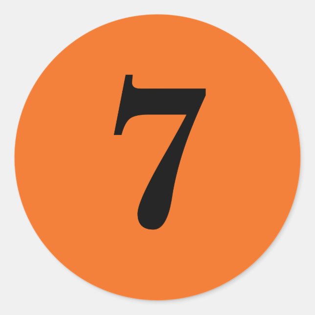 Number Seven planning simple 7 orange black Classic Round Sticker (Front)