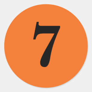 Number Seven planning simple 7 orange black Classic Round Sticker