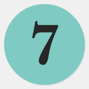 Number Seven planning supplies simple 7 aqua black Classic Round Sticker