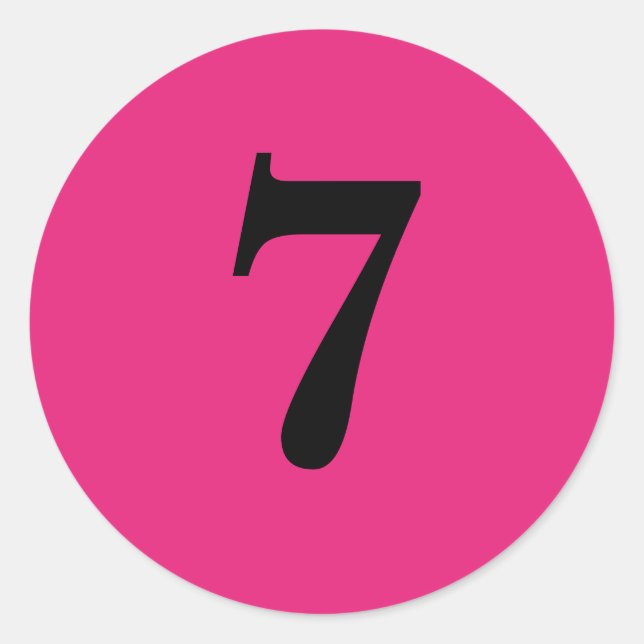 Number Seven planning supplies simple 7 pink black Classic Round Sticker (Front)