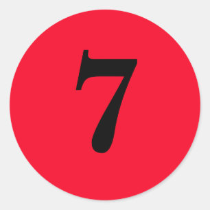 Number Seven planning supplies simple 7 red black Classic Round Sticker