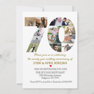 Number Seventy Custom Photo Wedding Anniversary Invitation