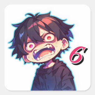 Number Six Creepy Anime Boy Square Sticker