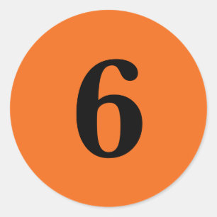 Number Six planning simple 6 orange black Classic Round Sticker