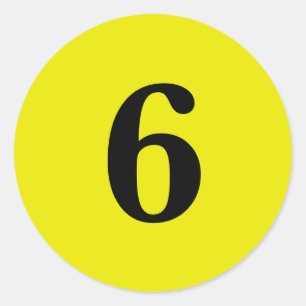 Number Six planning simple 6 yellow black Classic Round Sticker