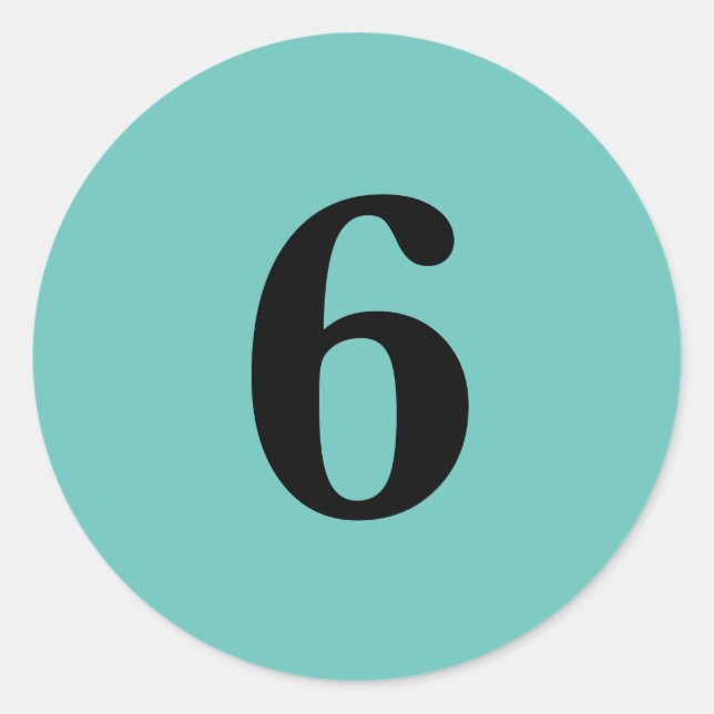 Number Six planning supplies simple 6 aqua black Classic Round Sticker (Front)