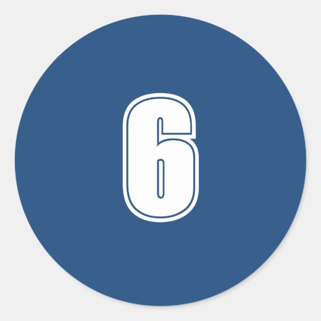 Number Six planning supplies simple 6 navy white Classic Round Sticker (Front)