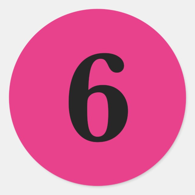 Number Six planning supplies simple 6 pink black Classic Round Sticker (Front)