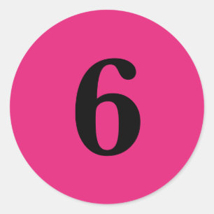Number Six planning supplies simple 6 pink black Classic Round Sticker