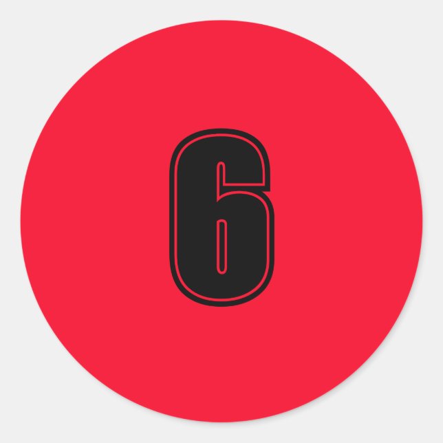 Number Six planning supplies simple 6 red black Classic Round Sticker (Front)
