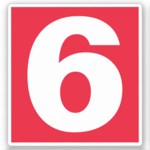 Number Six Red and White Sticker