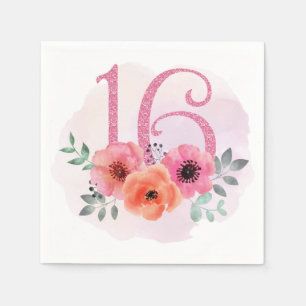 Number Sixteen with Flowers Napkin