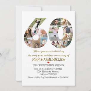 Number Sixty Custom Photo Wedding Anniversary Invitation
