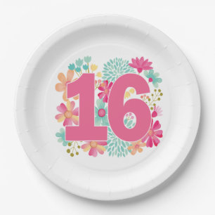 Number Sweet 16 16th Girls Birthday Party Paper Plate