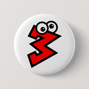 Number Three 6 Cm Round Badge