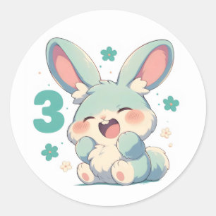 Number Three Cute Anime Bunny Classic Round Sticker
