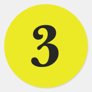 Number Three planning simple 2 yellow black Classic Round Sticker