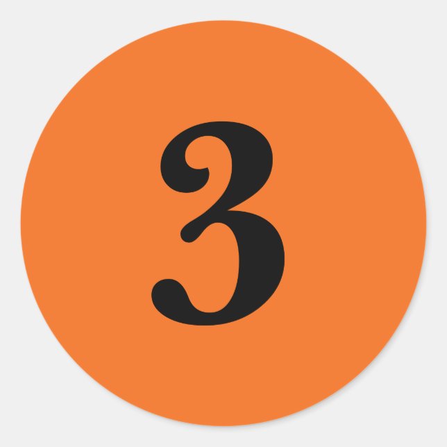 Number Three planning simple 3 orange black Classic Round Sticker (Front)