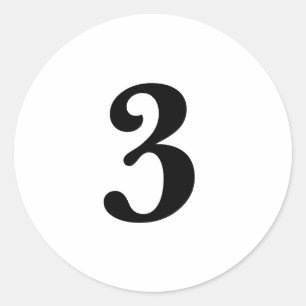 Number Three planning simple 3 white black Classic Round Sticker
