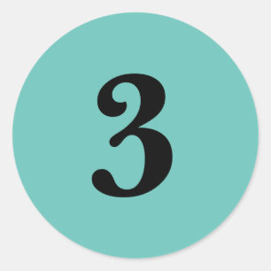 Number Three planning supplies simple 3 aqua black Classic Round Sticker