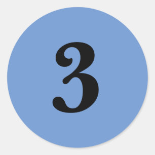 Number Three planning supplies simple 3 blue black Classic Round Sticker