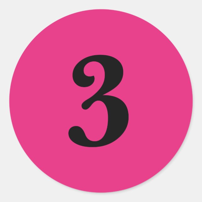 Number Three planning supplies simple 3 pink black Classic Round Sticker (Front)