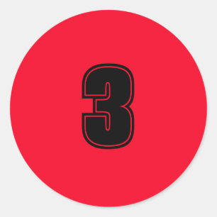 Number Three planning supplies simple 3 red black Classic Round Sticker