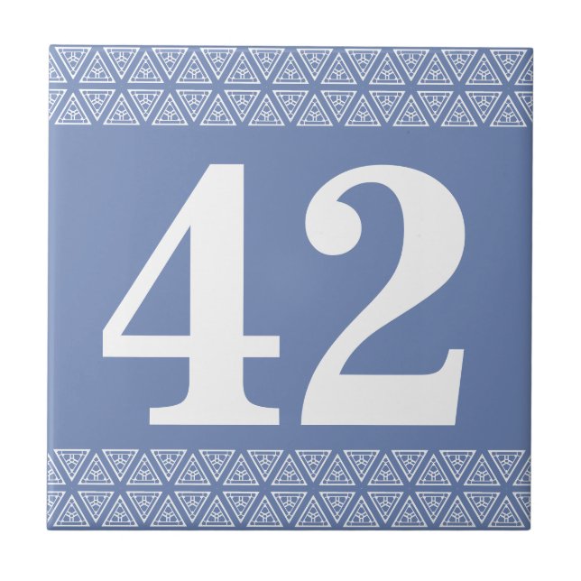 Number Tile geometric border blue and white (Front)