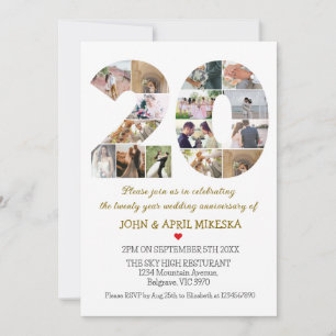 Number Twenty Custom Photo Wedding Anniversary  Invitation