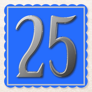 Number Twenty Five 25 Silver Paper Coaster