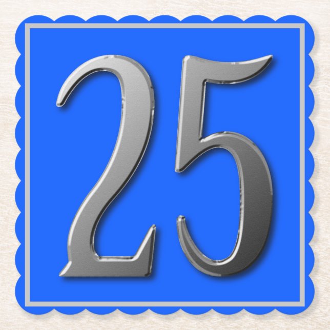 Number Twenty Five 25 Silver Paper Coaster (Front)