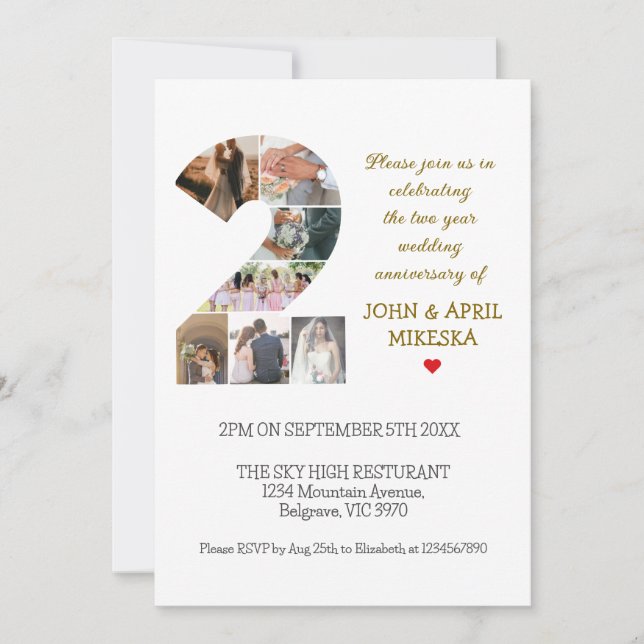 Number Two Custom Photo Wedding Anniversary Invitation (Front)