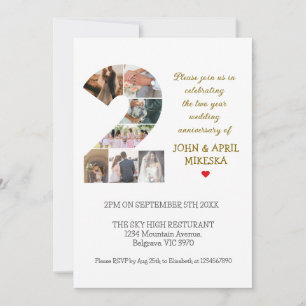 Number Two Custom Photo Wedding Anniversary Invitation