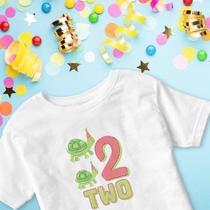 Number Two Cute Turtle Counting Green and Peach  Toddler T-Shirt