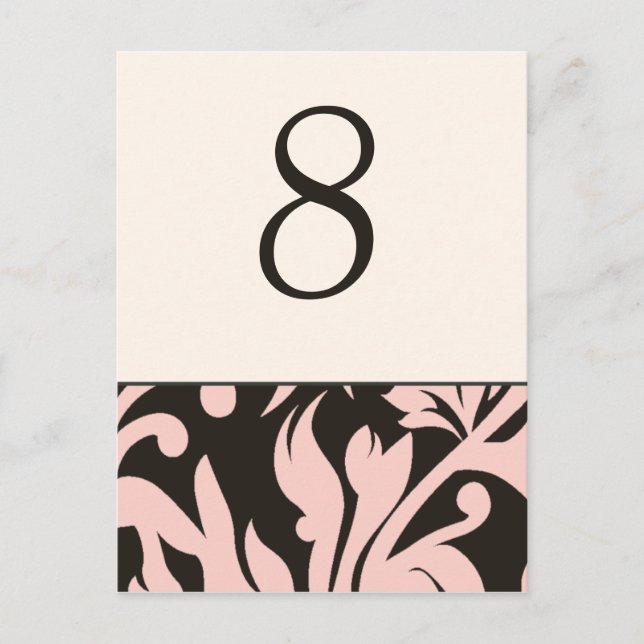 Numbered Table Cards Wedding Reception Pink Brown (Front)