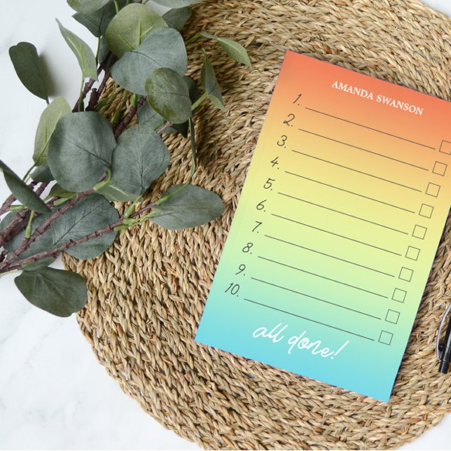 Numbered To Do List Tropical Ombre Custom Name Post-it Notes (Creator Uploaded)