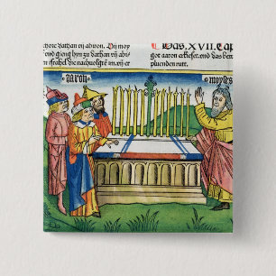 Numbers 17 1-11 Aaron's staff blooms on the altar, 15 Cm Square Badge