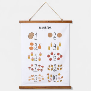 Numbers 1 - 10 in Fall Aesthetic Kids Educational Hanging Tapestry