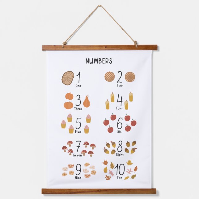 Numbers 1 - 10 in Fall Aesthetic Kids Educational Hanging Tapestry (Front)