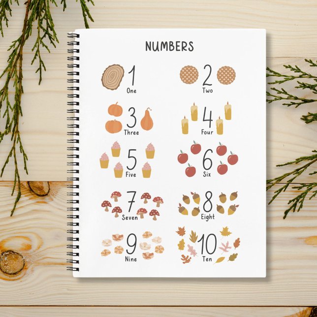 Numbers 1 - 10 in Fall Aesthetic Kids Notebook (Close up)